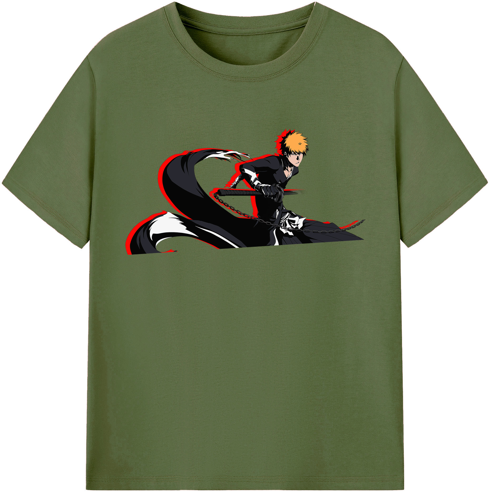 （画像用） ブリーチ 黒崎一護（くろさき いちご）BLEACH Kurosaki Ichigo 綿100％半袖Tシャツ（フロントプリント）